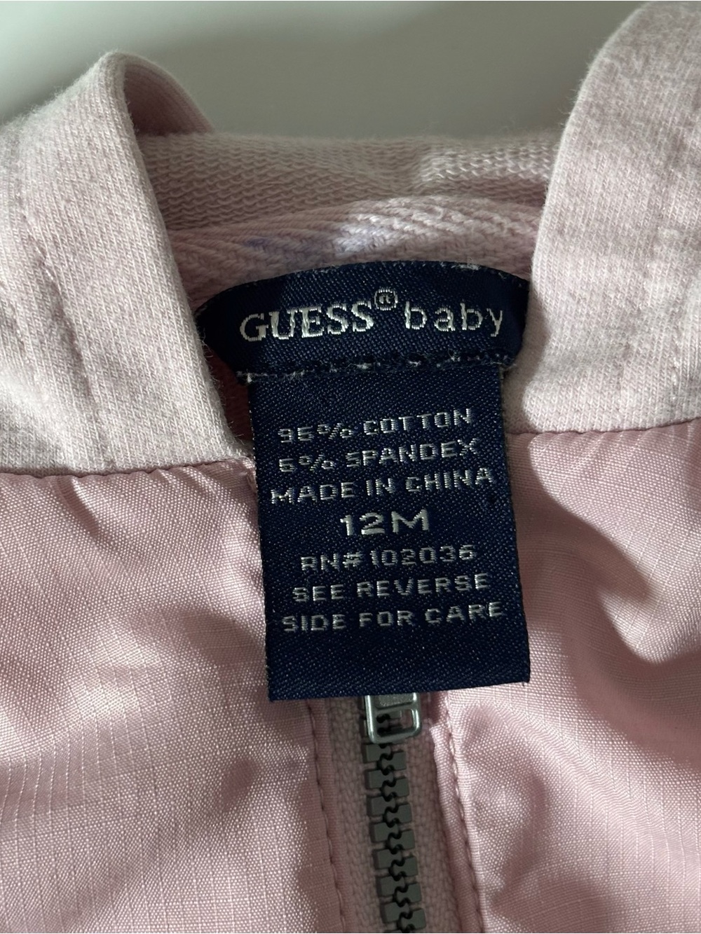 Vintage GUESS Baby Pink Varsity Fleece Zip Hoodie Coquette Designer Preppy Y2k - Picture 4 of 10